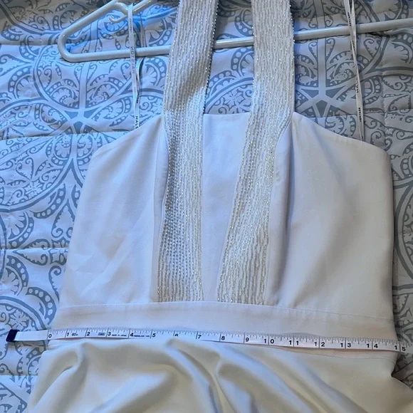 Halston Heritage white a-line halter dress, beaded dress, size 10, vintage feel - Picture 6 of 16